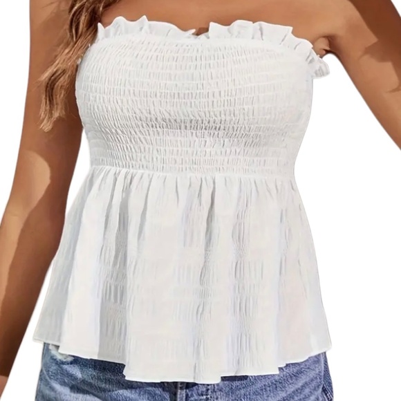 White Strapless Ruffle Top - Picture 5 of 5